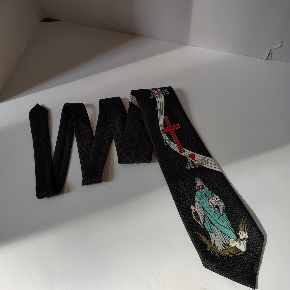 Neck Tie For Men I Heart Jesus The Shepherd, Polyester Hand Made Renaissance